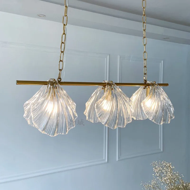 All-copper creative fresh glass three-head glass dining hanging, Japanese-style postmodern simple shell homestay