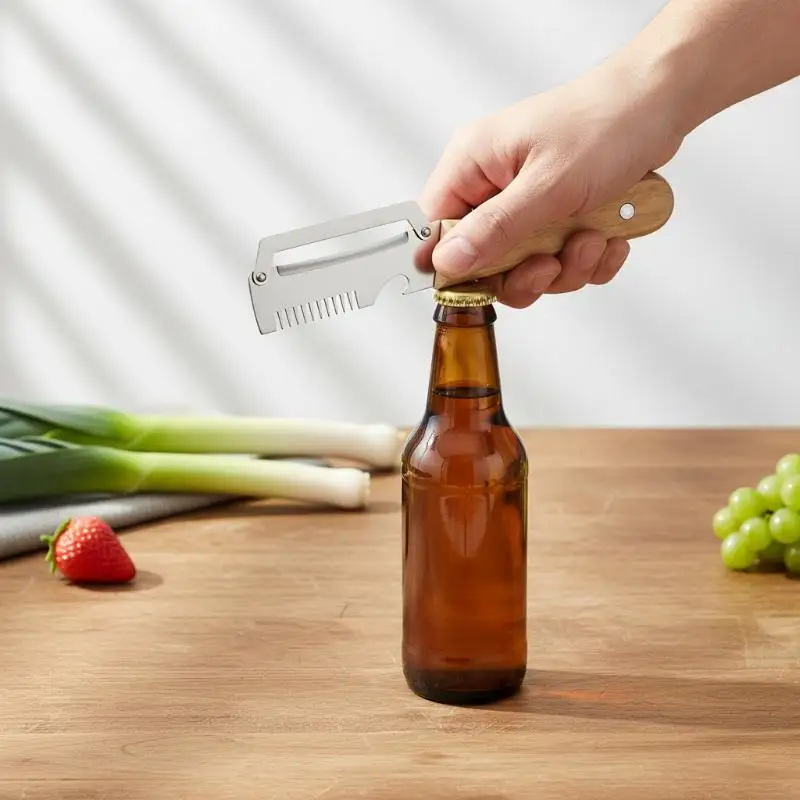 Multi-Functional Vegetable Peeler For Kitchen, Ultra-Sharp Stainless Steel Blade With Wooden Handle And Bottle Opener