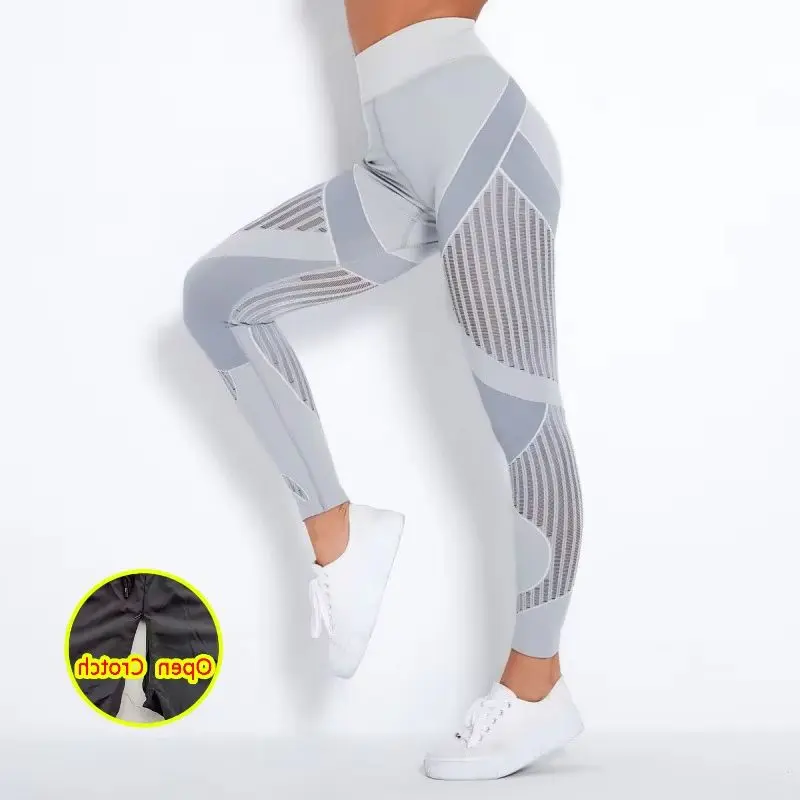 Woman Open Crotch Pants Outdoor Sport Leggings Elastic Material Thin Breathable Zipper