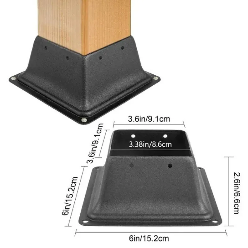 Dek Post Base 5 PCS Post Base Rok 4x4\" (Nyata 3.38x3.38\") Post Support Flange 2.5LBS Deck Post Rok Black Powder-Co