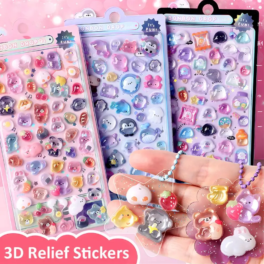 Sweet Animal Jelly Scrapbook Journal Sticker Student 3D Stereo Cute Cat Puppy Bunny Sticker DIY Decor Kpop Photocard Sticker