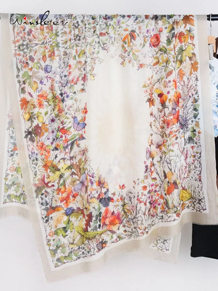 

Winsleter-Women 100%Wool Elegant Scarf, 200*100CM Print, Mom Gift Temperament High-grade Shawl Scarves, 2025 Autumn New A58344CC