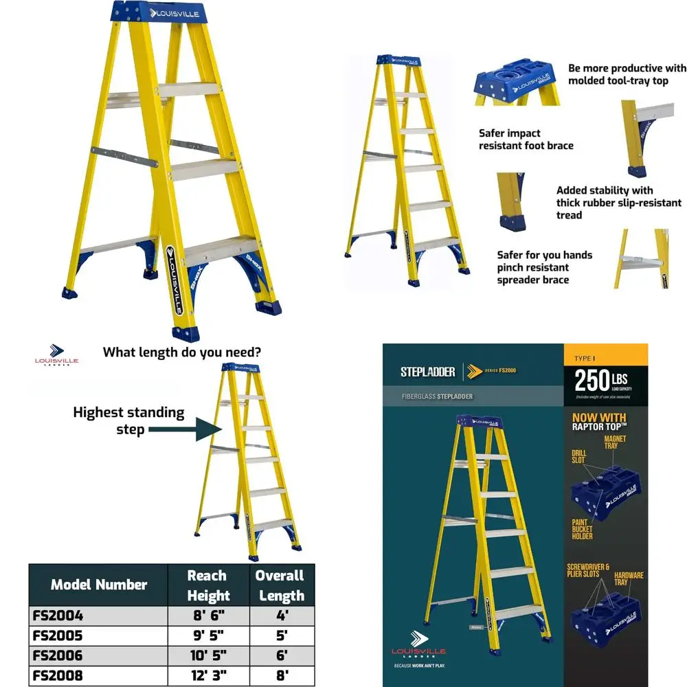 Escada de fibra de vidro com capacidade de 250 libras e 4 pés de altura com escada de alta resistência para uso doméstico e industrial