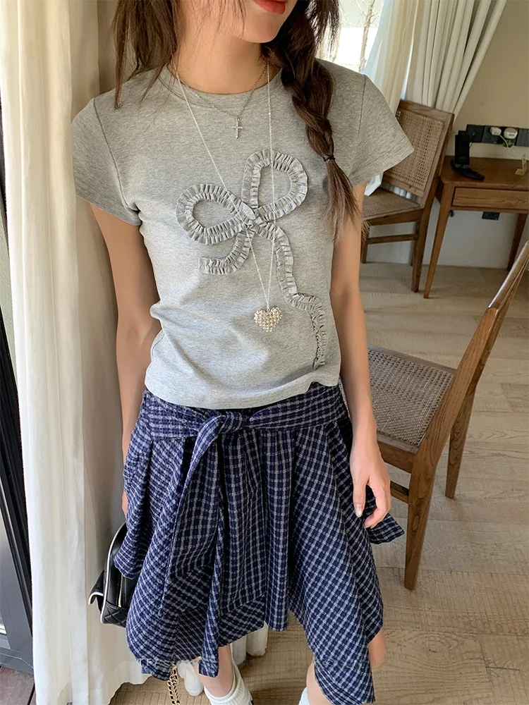 

Юбка с высокой талией в клетку, женская, модная, летняя, 2025, новая, универсальная, синяя, средней длины, для женщин