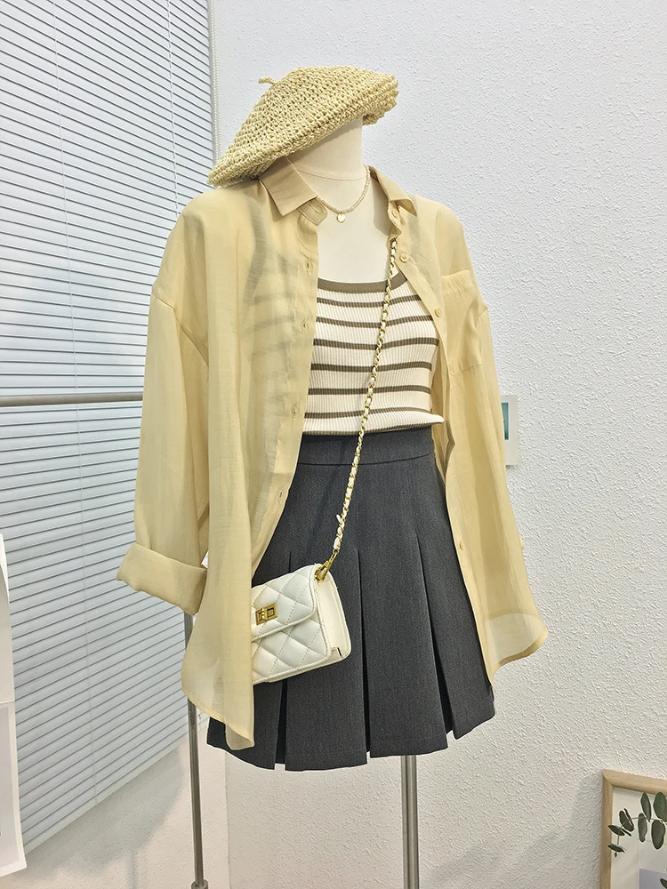 

Летний топ без рукавов в полоску размера плюс 300, комплект из двух предметов, свободный модный женский солнцезащитный топ из полиэфирного волокна