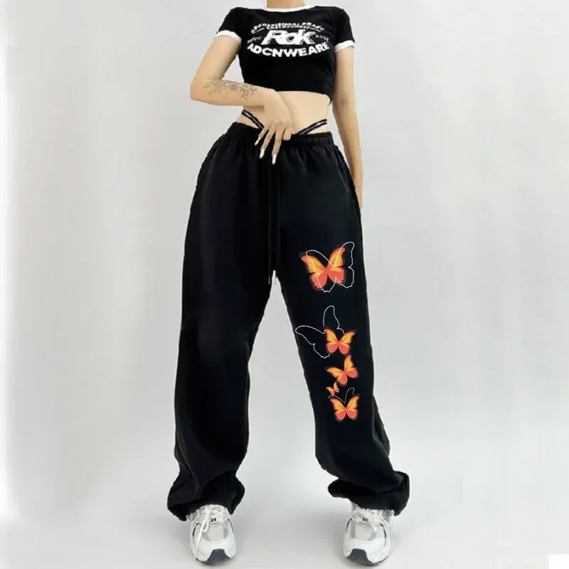 

Korean Women's Sports Pants Streetwear Baggy Pattern Y2k Wide Leg Trouser Hip Hop Casual Sweatpants Female Joggers
