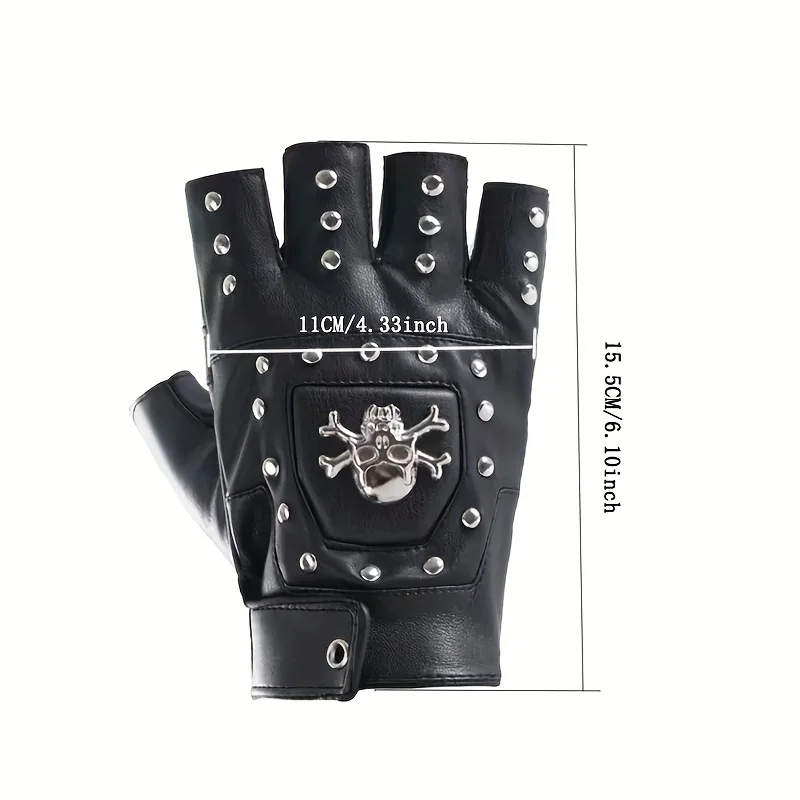 Punk Skull Rivet ถุงมือผู้หญิง Street Dance ผู้ชายแฟชั่นคู่ถุงมือไนท์คลับกันน้ํา PU หนัง Half Finger ถุงมือ