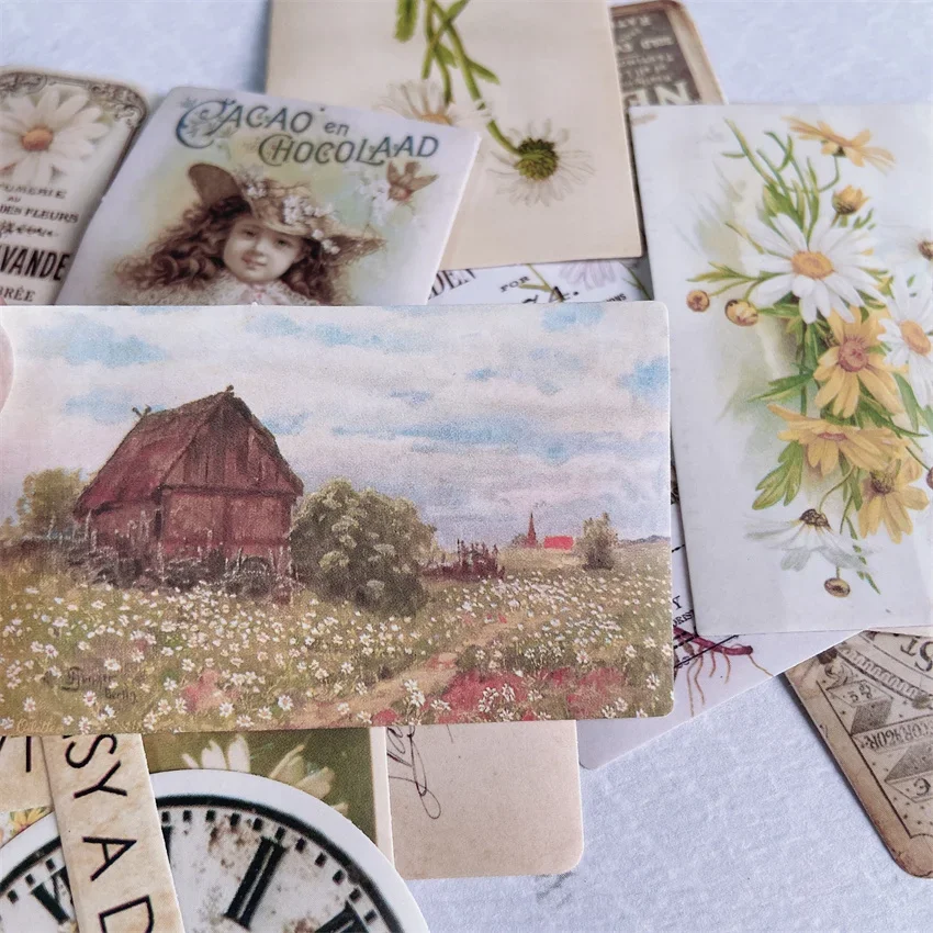 23Pcs Retro Daisy Stickers DIY Scrapbooking Japanese Korean Plant Journal Decorative Sticker