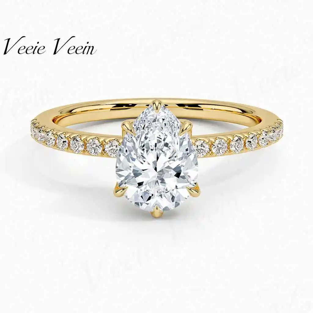 Veeie Veein Jewelry Ins Light Luxury 1 2 3 4 5 6 Carat Water Drop Pear Shaped Wedding Ring S925 Sterling Silver Plated 18k Gold