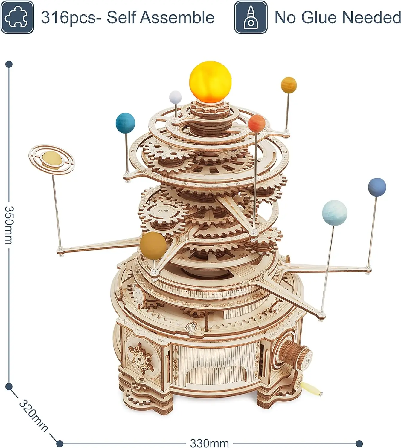 Robotime ROKR 316PCS Rotatable Mechanical Orrery 3D Wooden Puzzle Games Assemble Model Building Kits Toys Gift for Children Boys