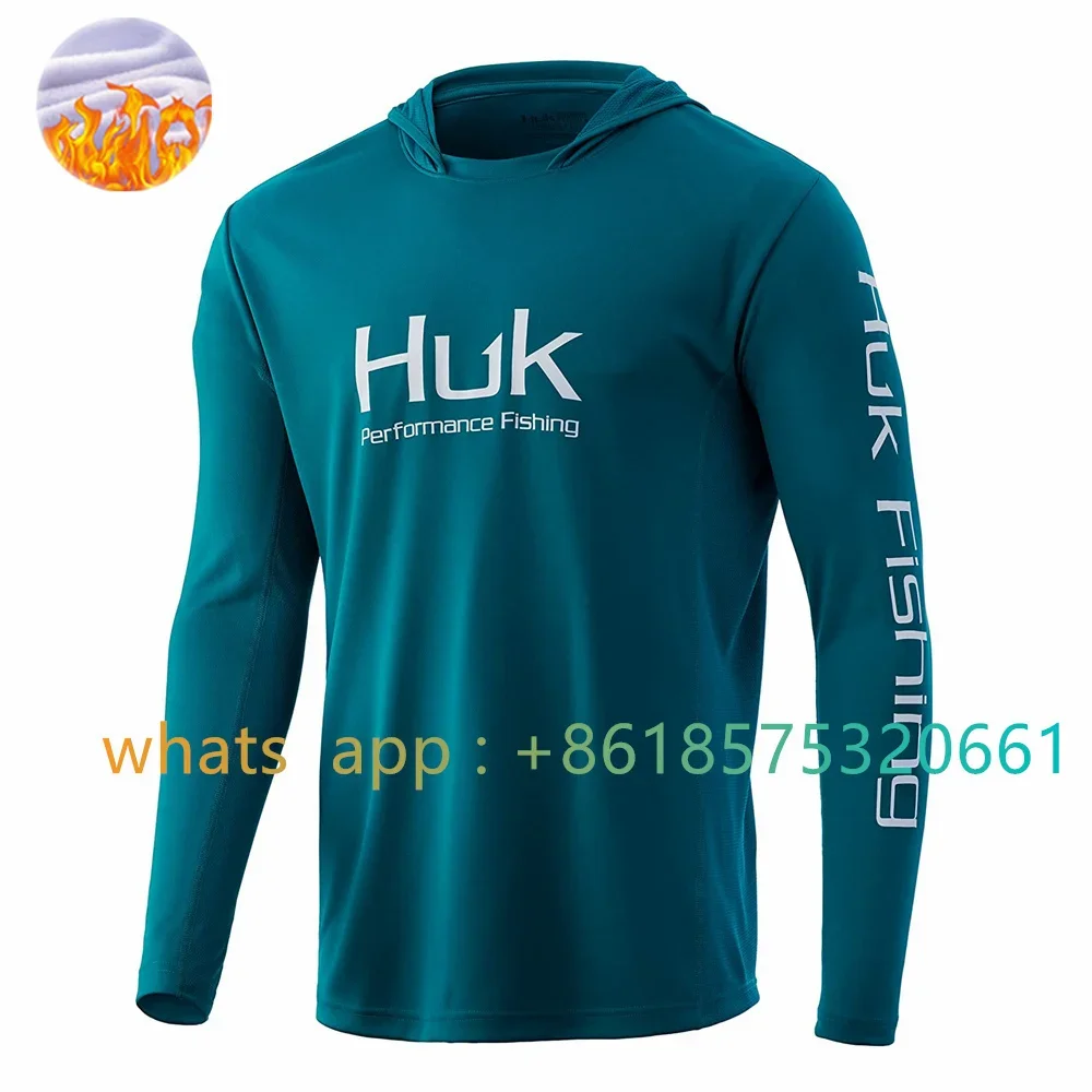 HUK Fishing Shirt Winter Performance Fishing Clothing Long Sleeve Uv Protection Mask Windproof Keep warm Fishing Hooded Shirts