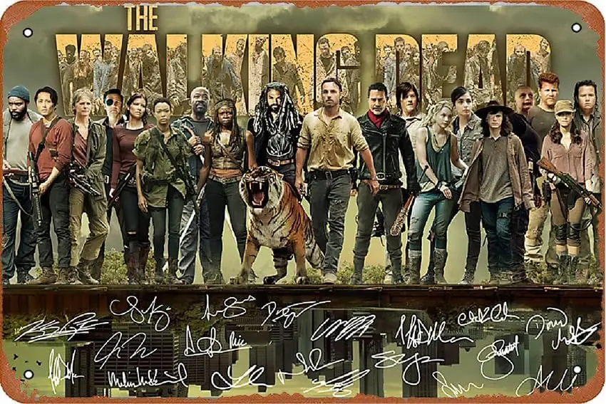 Metal Tin Sign The Walking Dead Consists of Actors And Signatures Movie Poster Wall Decor Fun for Home Kitchen Bar Room Garage V