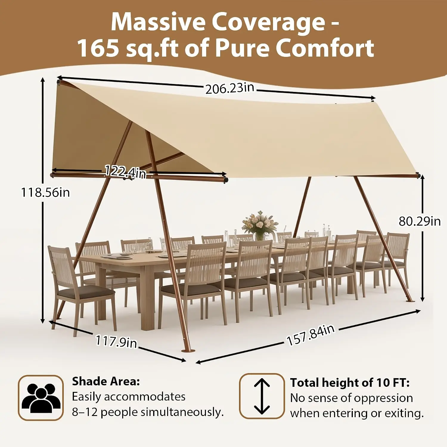17x10FT Metal Frame Patio Canopy, Water Resistant UV-Resistant Gazebo Awning Shelter for Backyard Deck Garden, Customized
