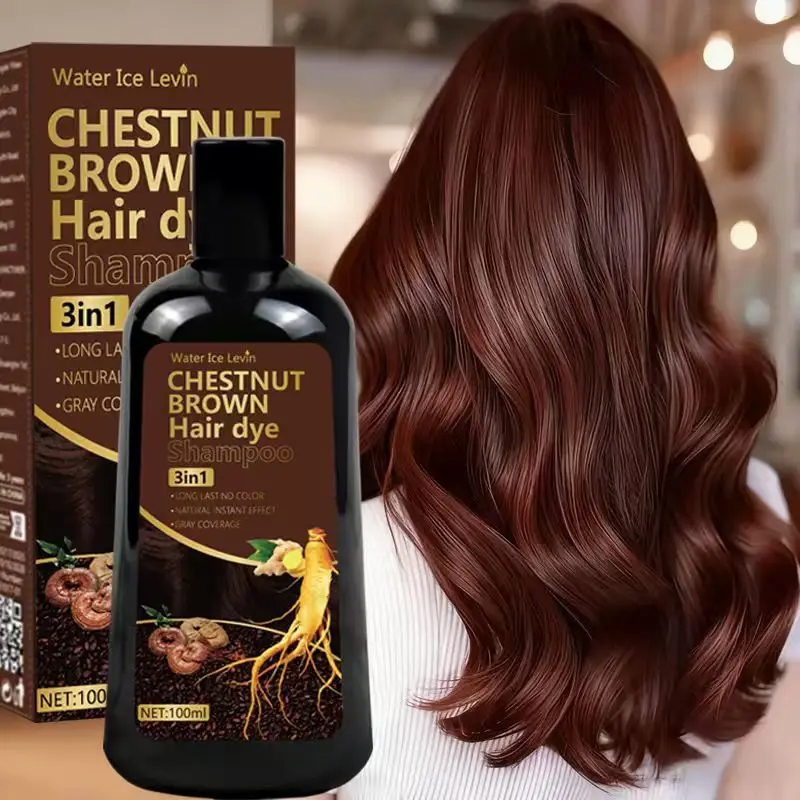Chestnut Brown Hair Dye Shampoo 3in1 with Ginger & Biotin - Long Lasting Color & Gray Coverage for Vibrant Hair