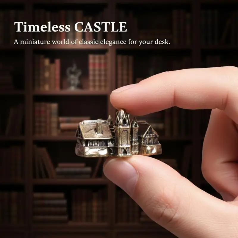 C 1pc New Brass Small House Miniatures Figurines Castle Architecture Micro Landscape Craft Home Decorations Accessories