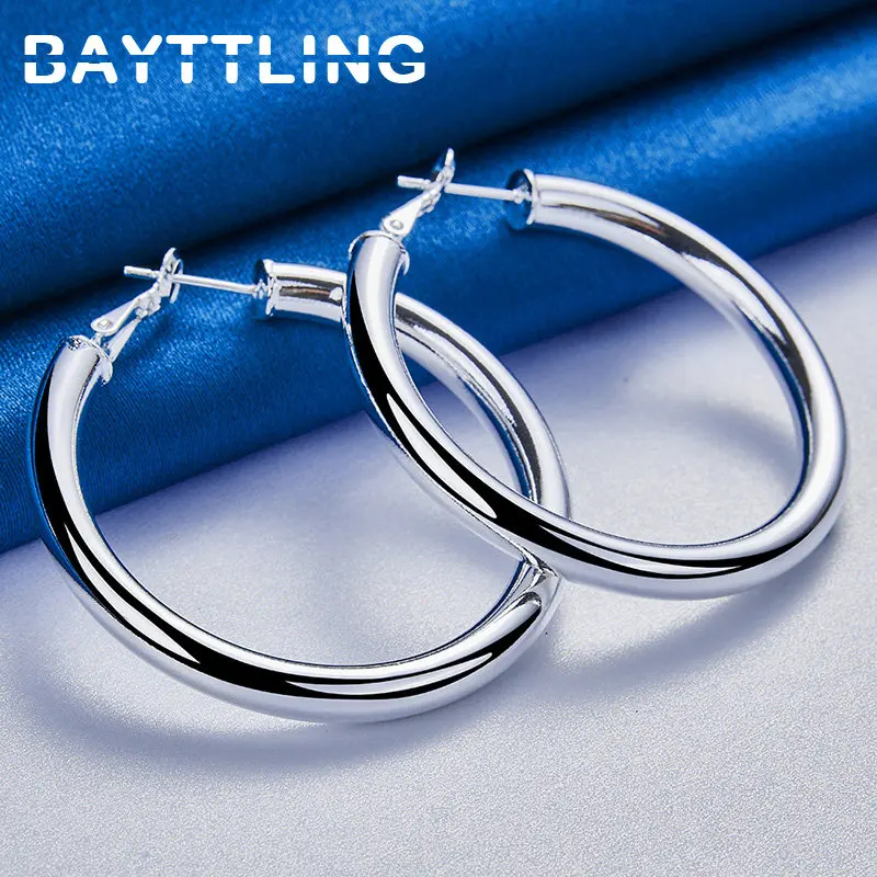 

BAYTTLING 925 Sterling Silver 50MM Glossy Round Hoop Earrings For Women Wife Gift Charm Party Wedding Jewelry Accessories