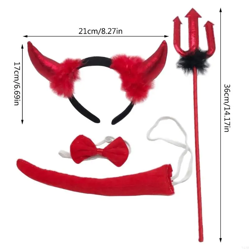Y5JD Halloween Devil Trang phục Set Tail Bowtie Devil Horn Headband Red Pitchfleks