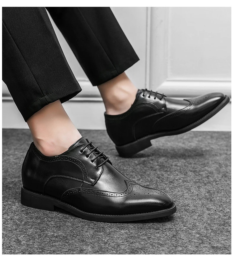 Brogue-Schuhe für Herren, weißes Lackleder, 6 cm, versteckte Höhenerhöhung, Einlegesohlen, formelle Kleidung, lässige Oxfords für Hochzeit, Business – Detail 15