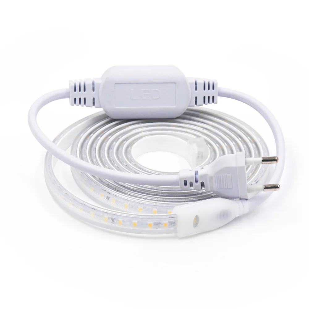 220V 2835 LED Strip Light with Switch Power Plug Kit 120LED/m Waterproof Flexible LED Ribbon Home Decoration Cold/Warm White