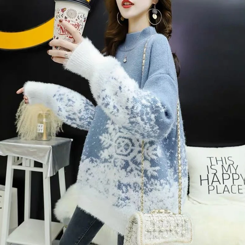 Świąteczne swetry damskie z luźnej dzianiny, atrakcyjne swetry z długim rękawem, modne pulowery w promocji, gładkie, eleganckie, lekkie swetry damskie.