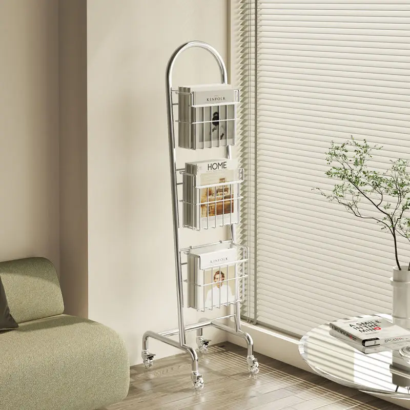 Living Room Medieval Magazine Rack Storage Mobile Magazine Rack Cart Home Iron Bookshelf Storage Rack Floor Ins Style