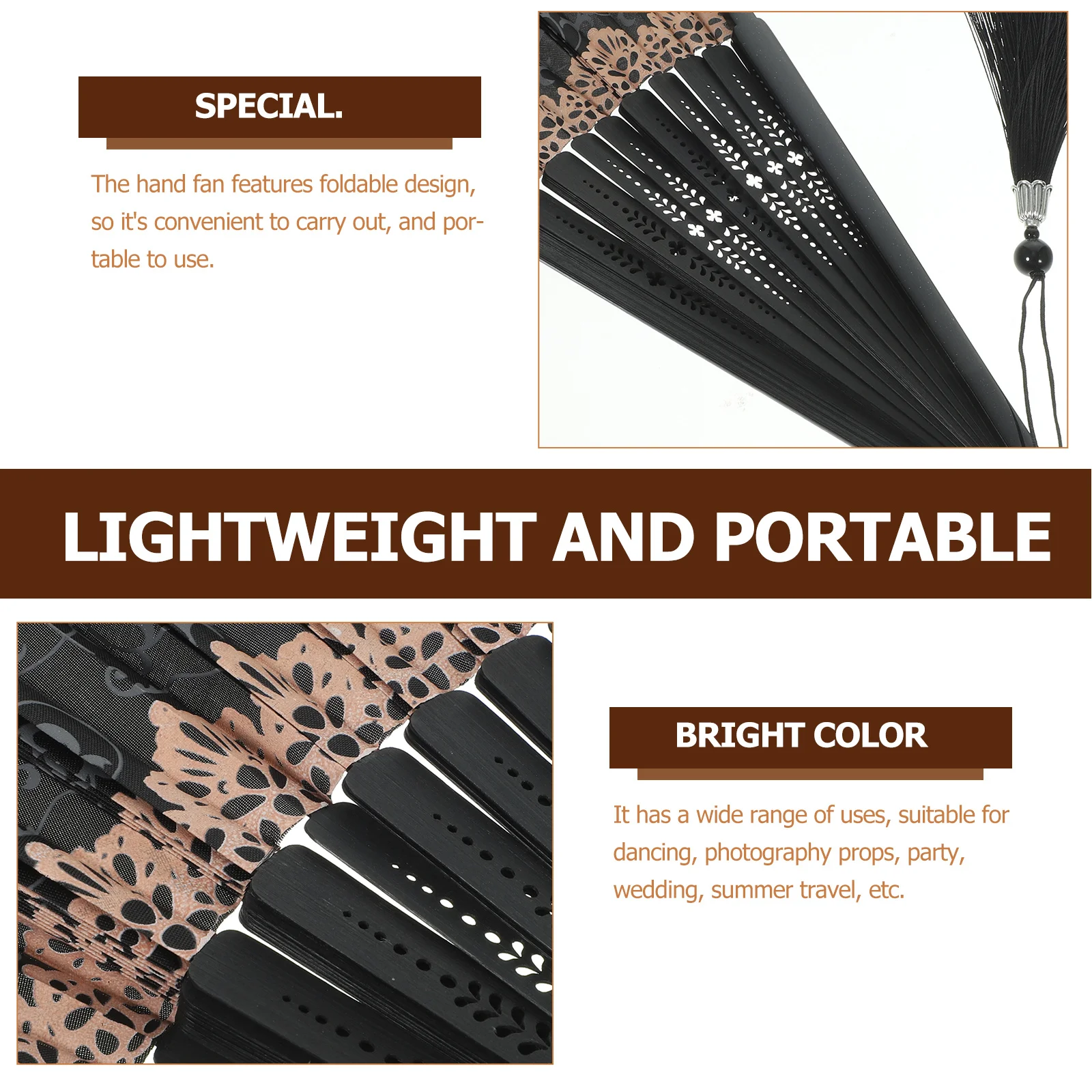 

Japanese Style Folding Fan Tassel Bamboo Silk Handheld Fan Lightweight Portable Wedding Party Dance Performance