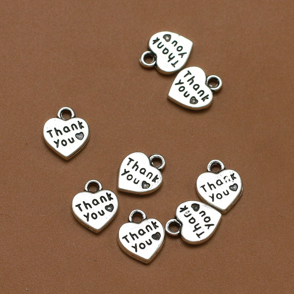 

20pcs Thank You Necklace Pendant DIY Heart Silver Alloy Charm Jewelry Making Pendants for Bracelet Earrings Crafts Gifts