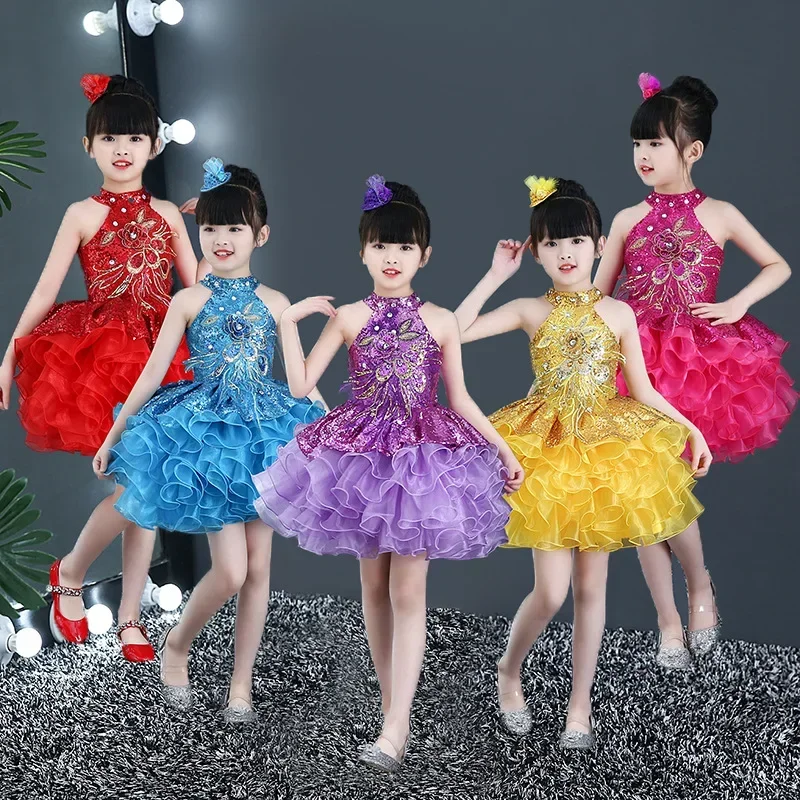 Summer Stage Princess Girls Casual Dresses Sequin Tutu Children Costume Robe Fille Party Baby Clothing Dance Kids Dress Vestidos