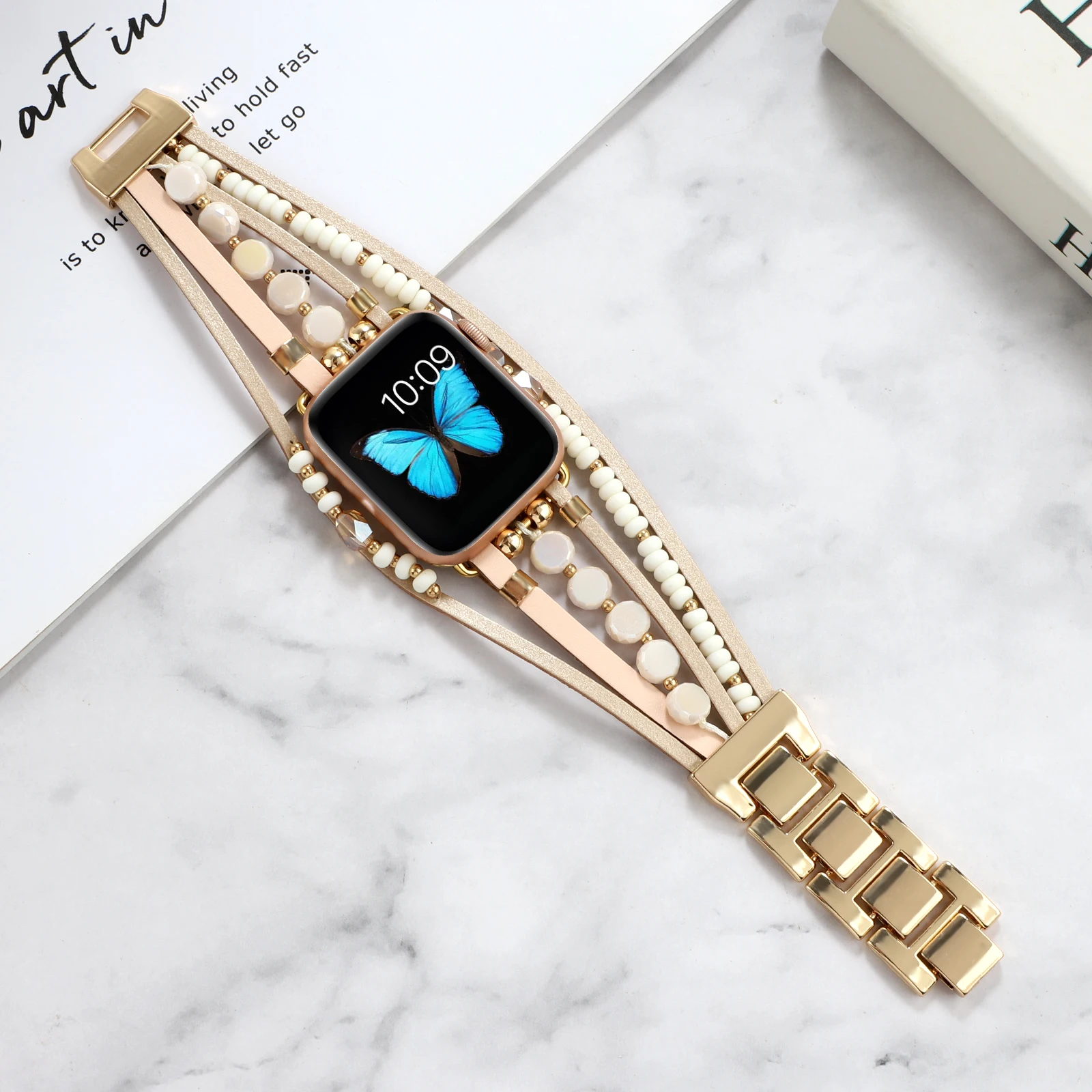 Metal Strap for Apple Watch Ornament Chain Bracelet Strap for Series 87654SE40 41 42 44 45mm Bead band Ultra Women Steel Wrist