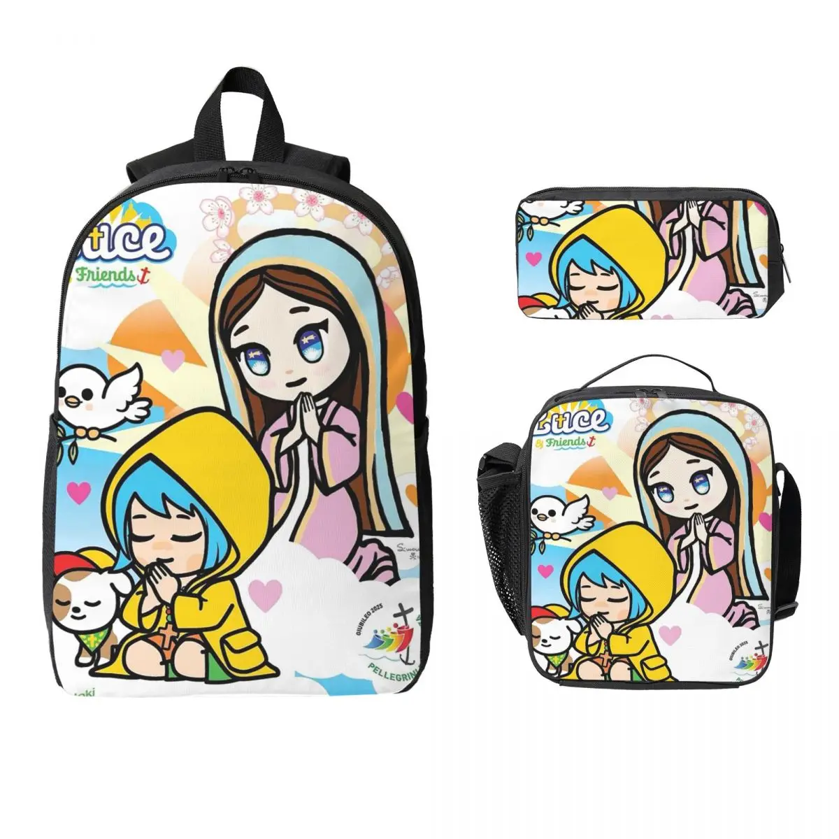 

Luce Vatican Mascot Catholic Church 2025 Backpack BookBag School Bag Laptop Shoulder Bags 3ps Insulated Lunch Bag Pencil Case