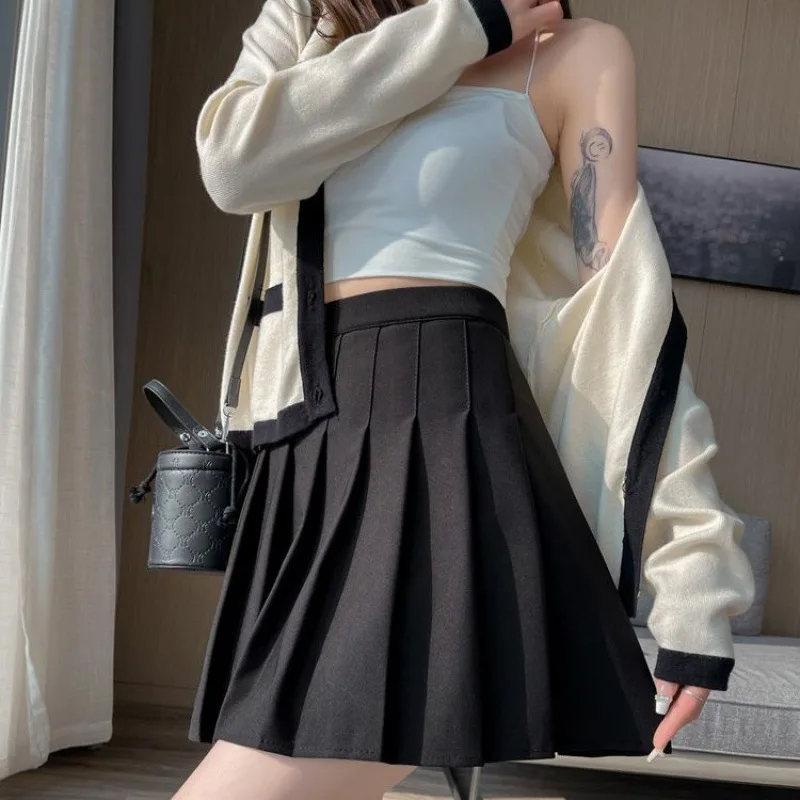 

Pleated Skirt Female Elastic Waist Black Summer A- line Skirt Small Spice Academy Skirt
