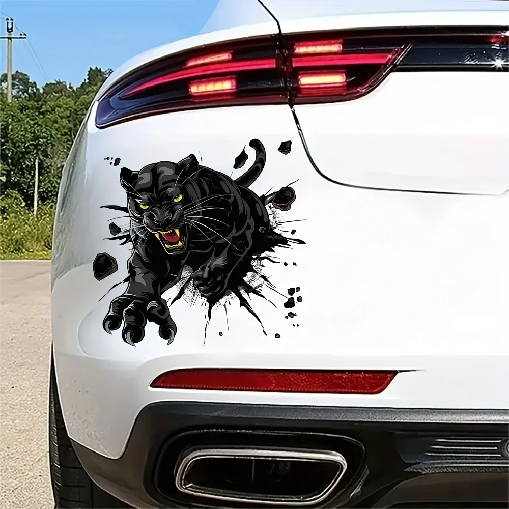 

Flat 2D Stickers Pack of 1, Animal Black Leopard Breaking Wall Sticker, Car, Bedroom, Bathroom Decoration Stickers