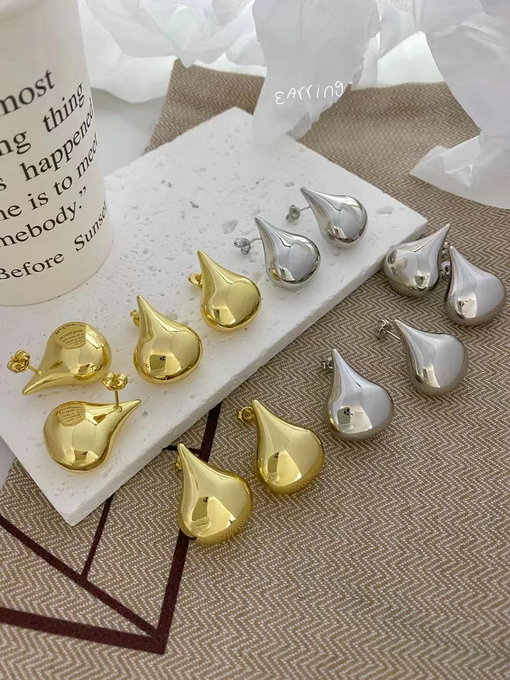 New Chocolate Shape Tear Shape Bike Seat Shape Stud Earring Gold Plated Brass Jewelry for Woman