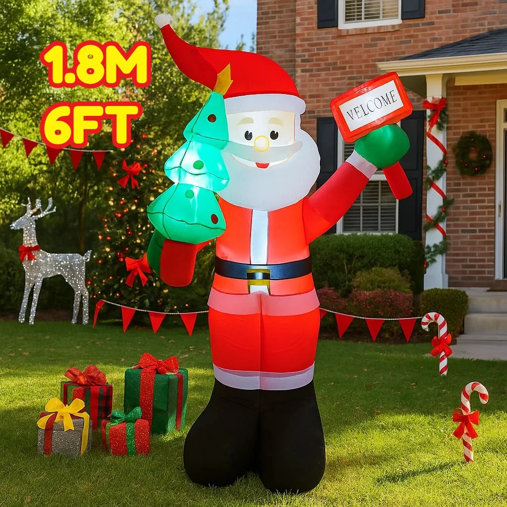 6FT Christmas Decorations Inflatable Holding Tree Santa Claus Welcome Toys Home Yard Xmas Ornaments LED Decor Christmas Suppli