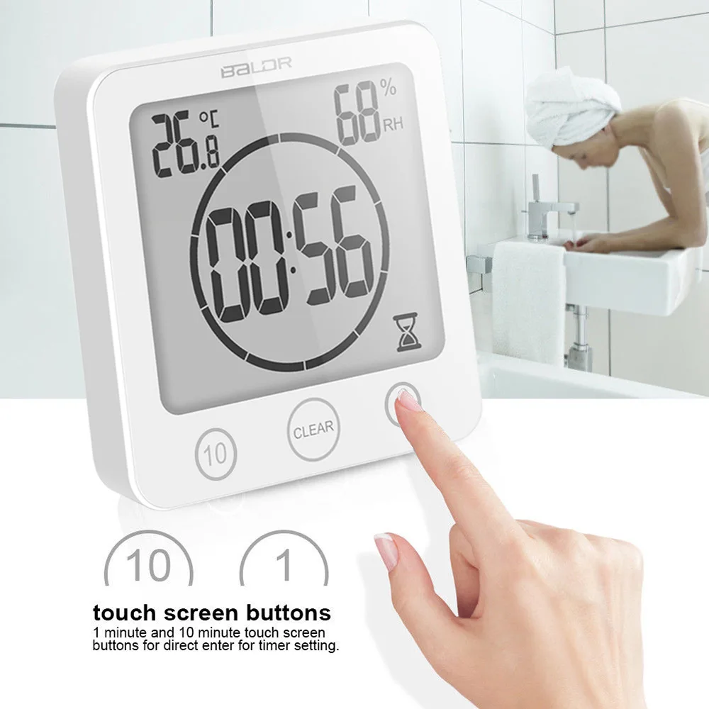 Impermeável Lcd Digital Relógio de Parede com Ventosa Termômetro Higrômetro Alarme Temporizador Banheiro Cozinha Decorações Home