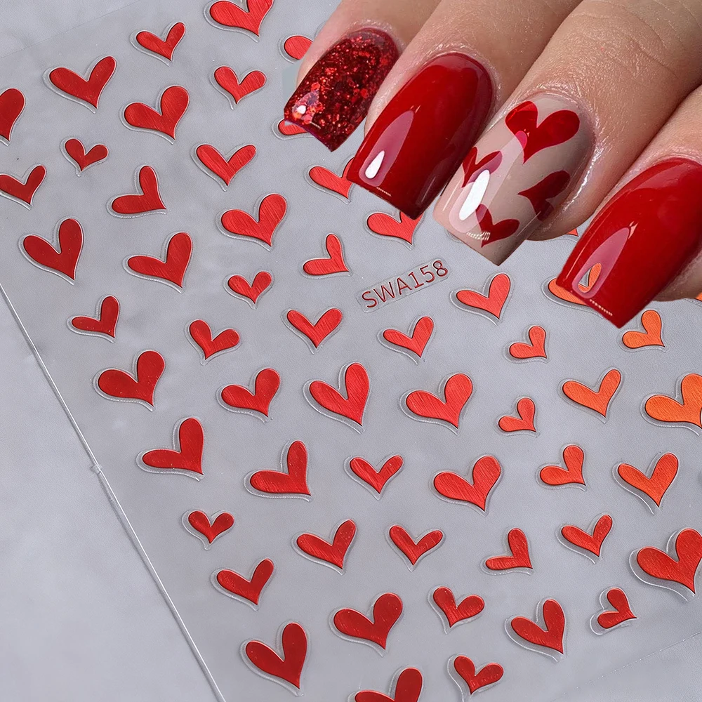 

1pcs Heart Love Nail Art Sticker Red Black White Heart Valentine's Day Nail Decals Bronzing Line Love Romantic Manicure Decorati
