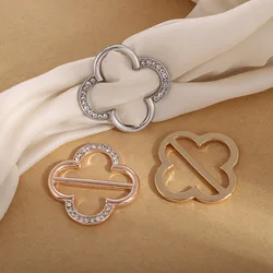 New Fashionable Corner Hem Waist Knotted Brooch Four-leaf Clover Metal Hijab Scarf Buttoned Shirt T-shirt Fixed Buckle