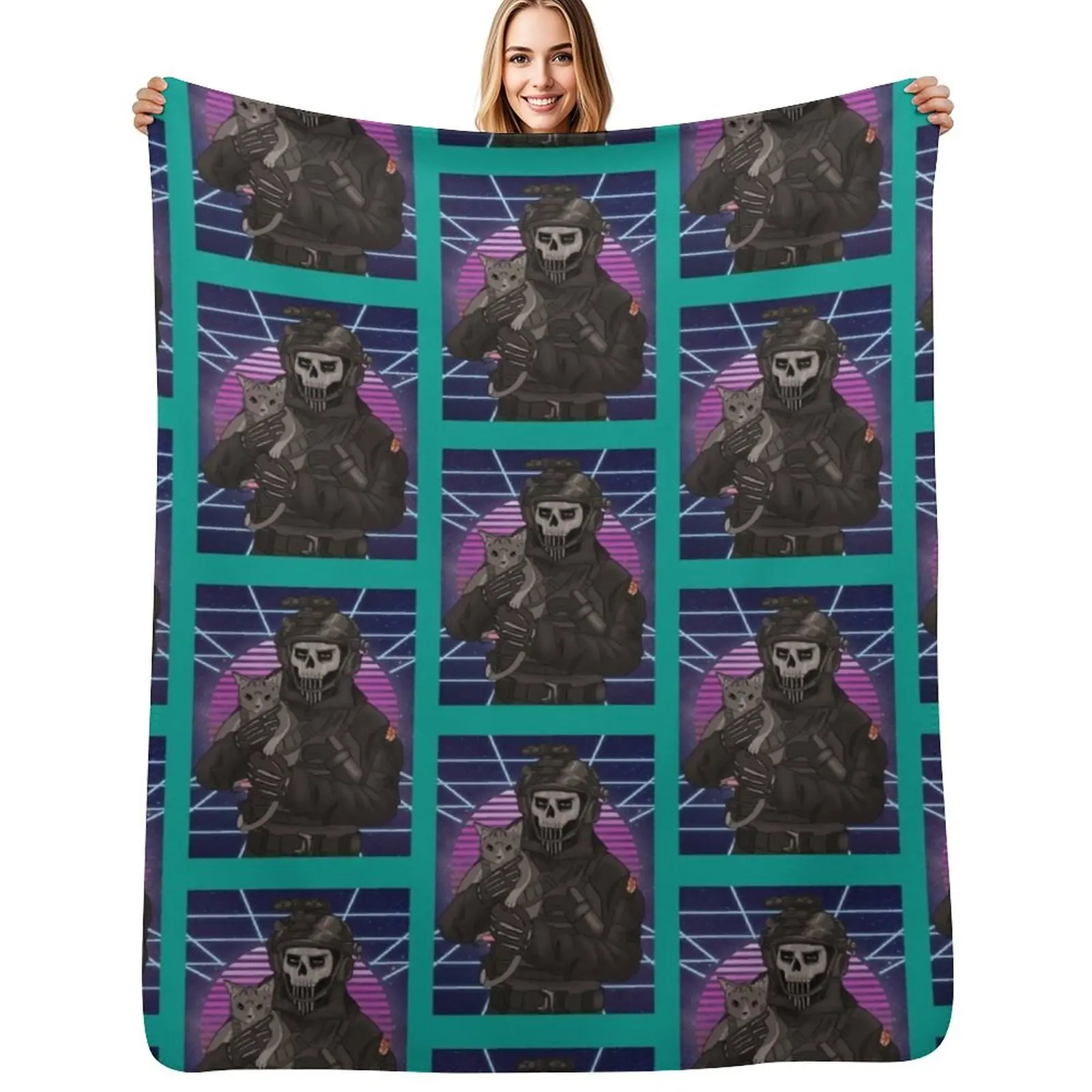 

Simon Ghost Riley cat retro Throw Blanket Warm Throw Blanket Gift for Anniversary