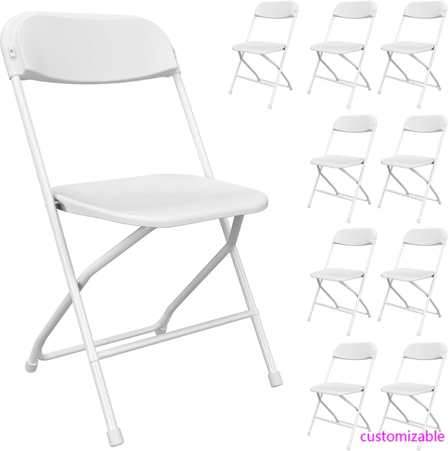 10 Pack White Folding Chairs,Portable Party Chairs, Plastic Folding Chair,Stackable Commercial Seats with Steel Frame for Office