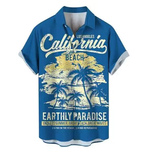 New Men's Hawaiian Short Sleeved Shirt with Four Sided Elastic 3D Digital Printed Shirt