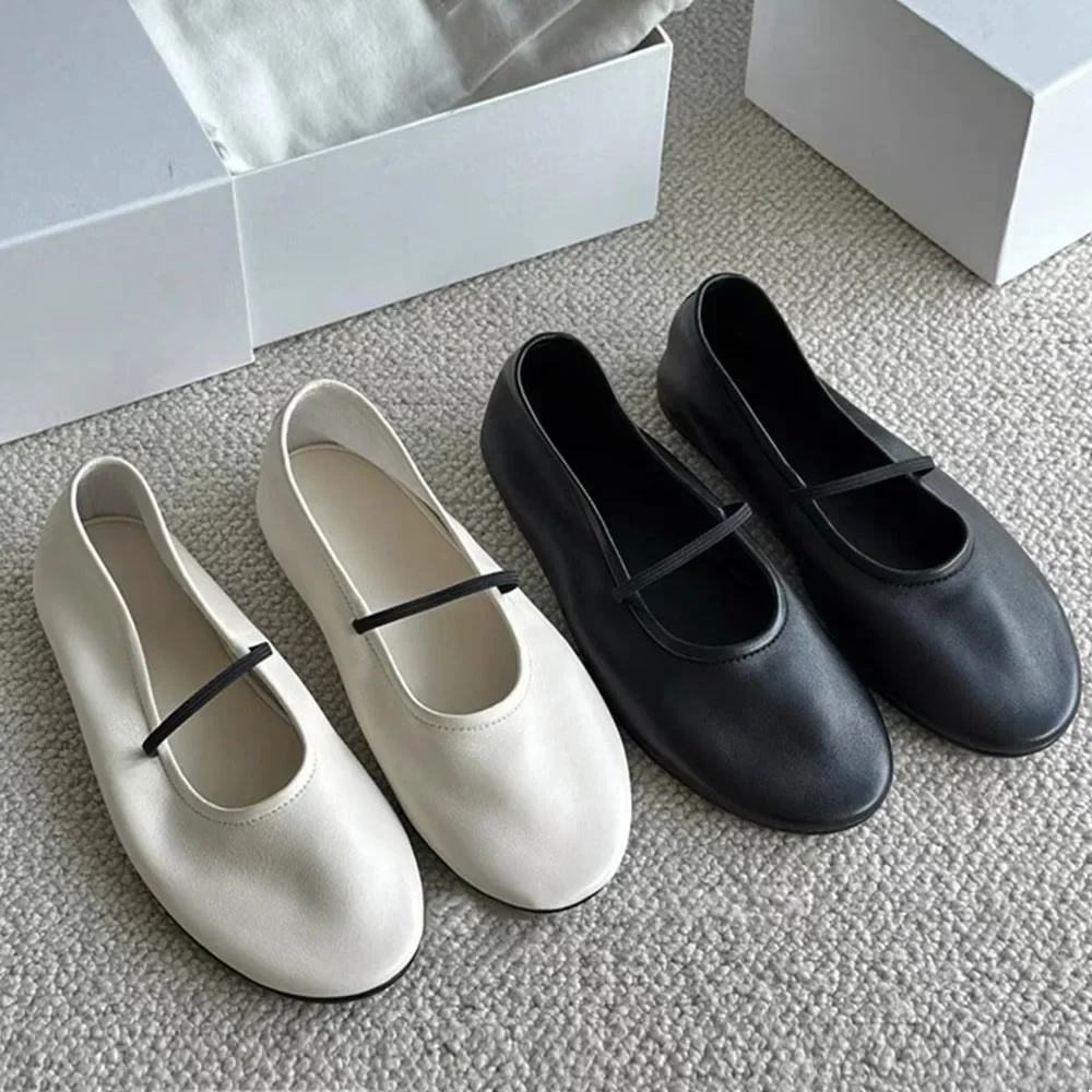 Gloednieuw echt leer echt leer ballet flats schoenen dames zwart chic elastische band Mary Jane BALLERINA schoenen van hoge kwaliteit