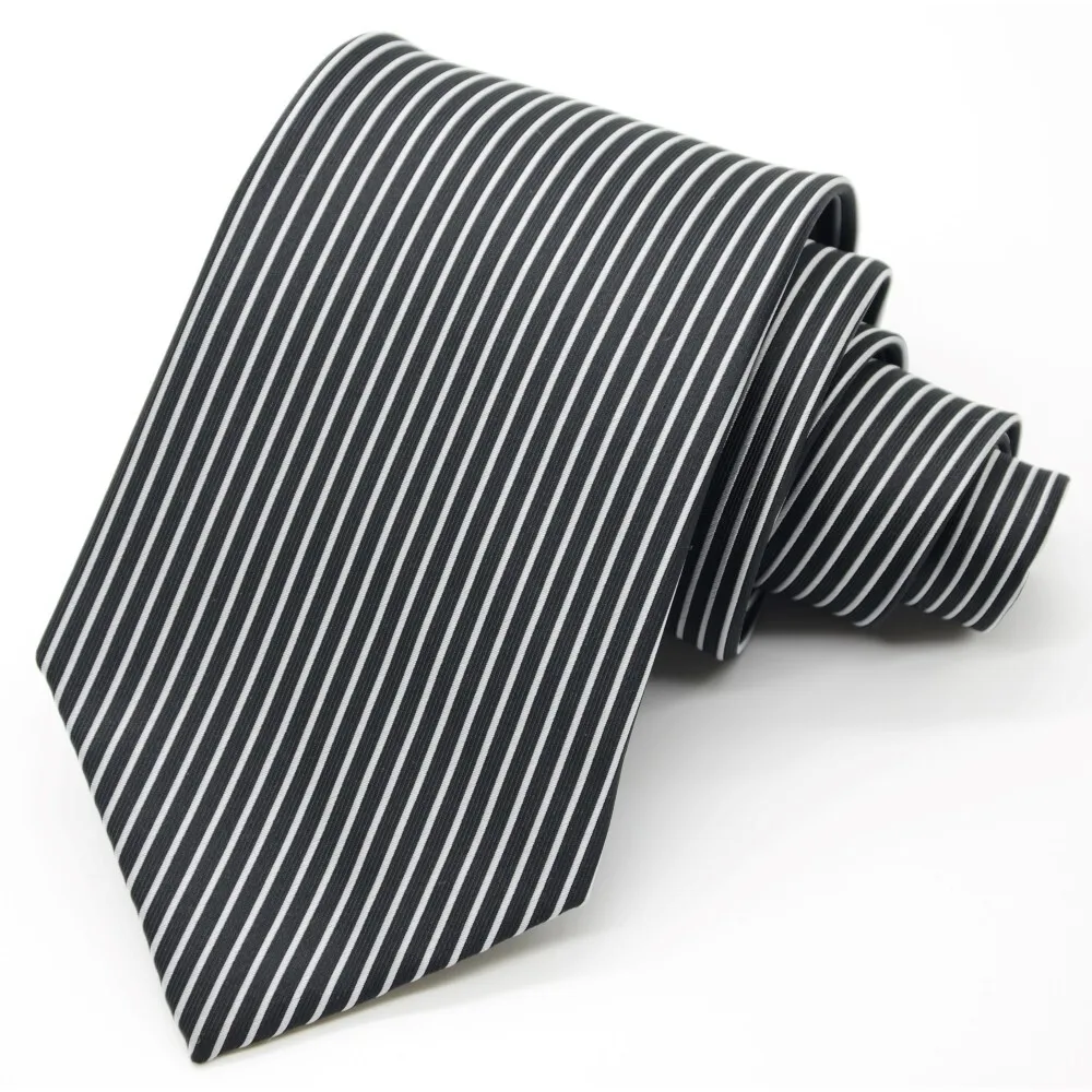 New Men's Tie Striped Black Sliver Classic JACQUARD WOVEN Handmade Silk Men's Tie Necktie