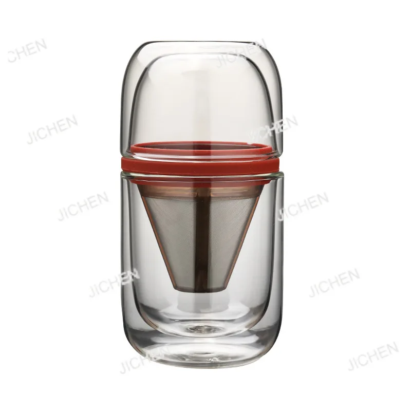 

Coffee cup travel set, double glass coffee pot, high borosilicate glass tea cup, thermal insulation double glass
