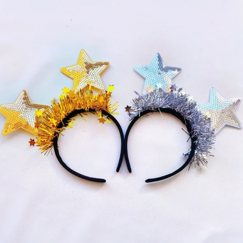 New Year Headband Gold Silver Glitter Star Sequin Hairhoop Wash Face Facial Mask Hair Holder Women Lady Girl Hair Accessory