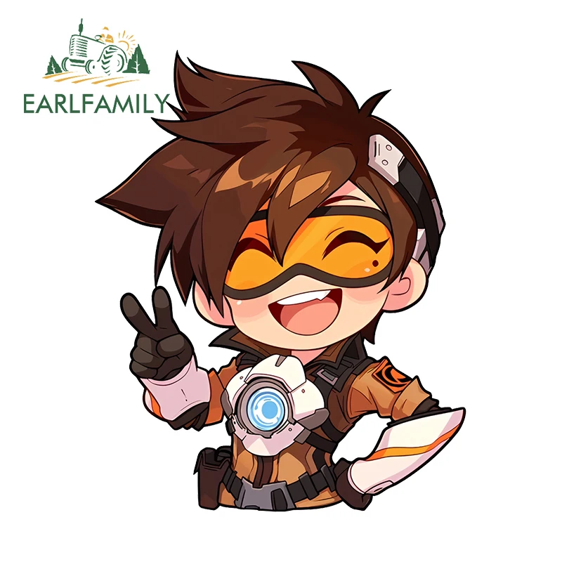 

EARLFAMILY 13cm x 10.5cm Tracer Annie Stickers Chibi Game Character Decoration Scratch Proof Windshield Funny Car Accessories