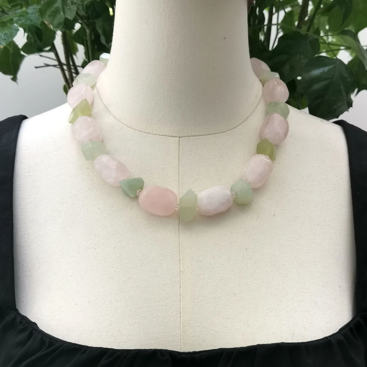 Lii Ji Pink Green Necklace  53cm Rose Quartz New Jades Choker Necklace Women Stock Sale Jewelry