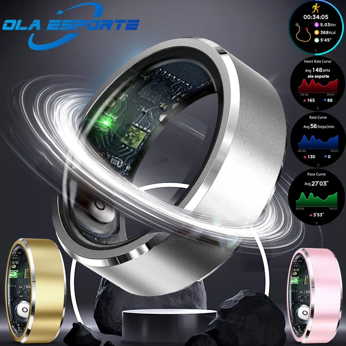 

Pink Smart Ring for Women Lady Birthday Gift for Girlfriend Gold Smart Couple SmartRings for Boyfriend Health Monitor Waterproof