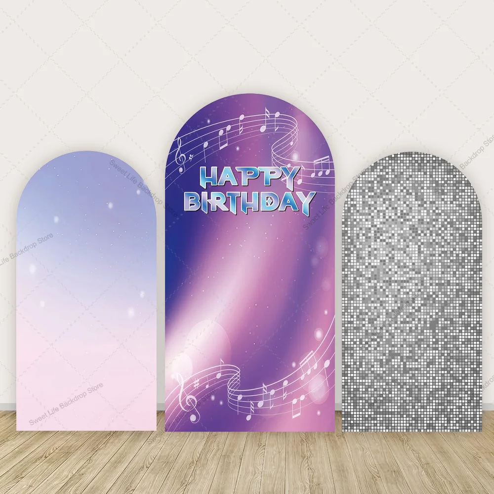 

KPop Birthday Arch Cover Backdrop Happy Birthday Girl Birthday Party Decoration Purple Pink Gold Background Photo Props