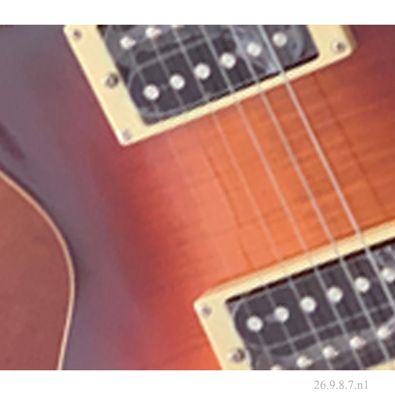 left handed electric guitar, single cutaway l p form, without pickguard, black open coil pickups