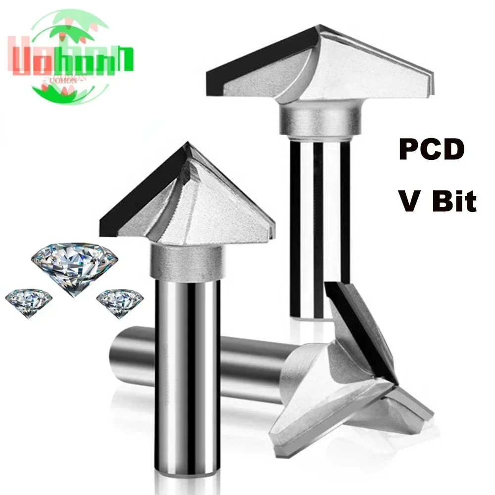 

1pc 1/2" Shank Diamond CVD Coating V Type Router Bit For Wood End Mill Woodworking Cutter PCD Milling Cutter CNC Bits